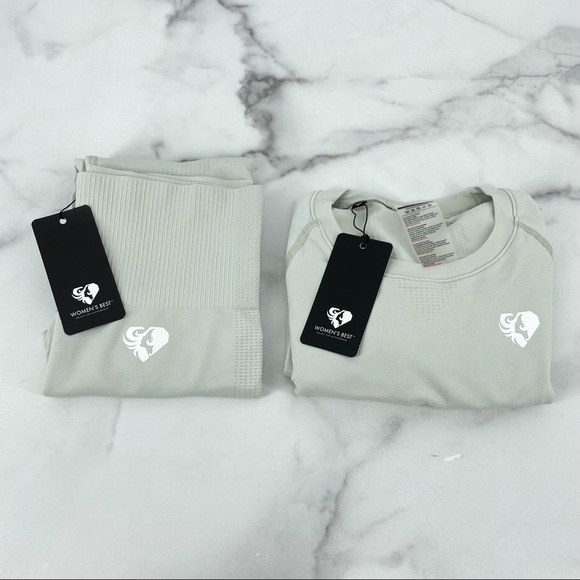 WOMEN’S BEST WEAR Power Seamless Leggings & Crop Top Set Light Gray Size Medium - Picture 7 of 13